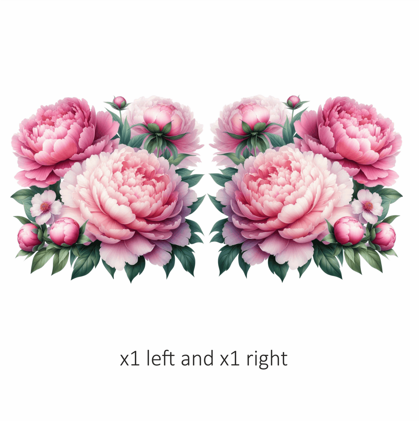 Pink Peony Flowers Green Leaves Vinyl Sticker Decal