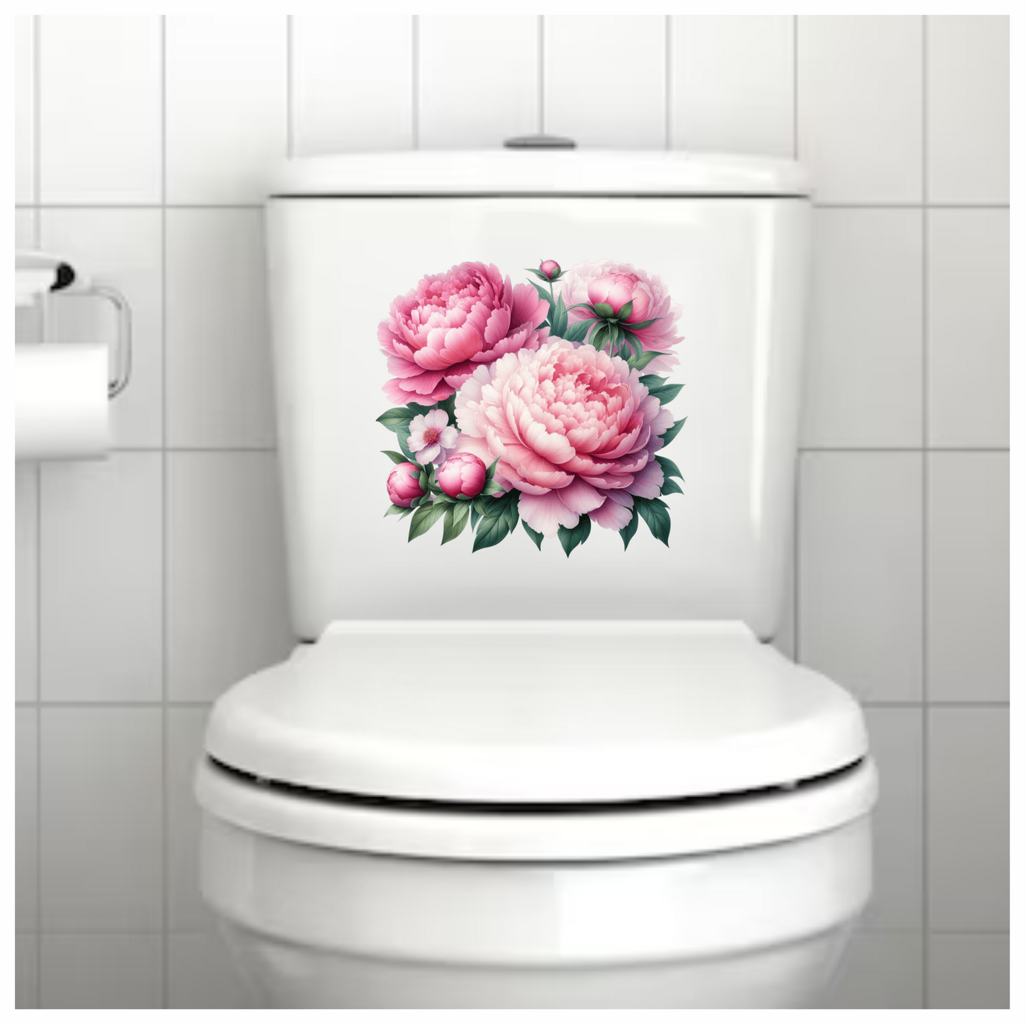Pink Peony Flowers Green Leaves Vinyl Sticker Decal