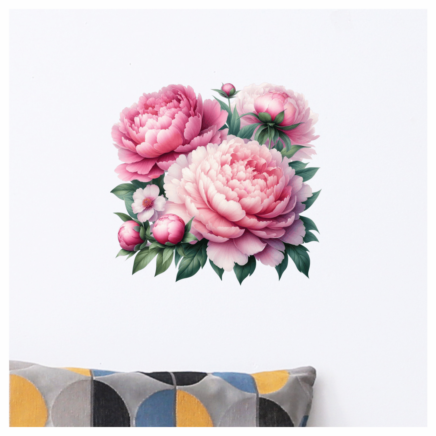 Pink Peony Flowers Green Leaves Vinyl Sticker Decal