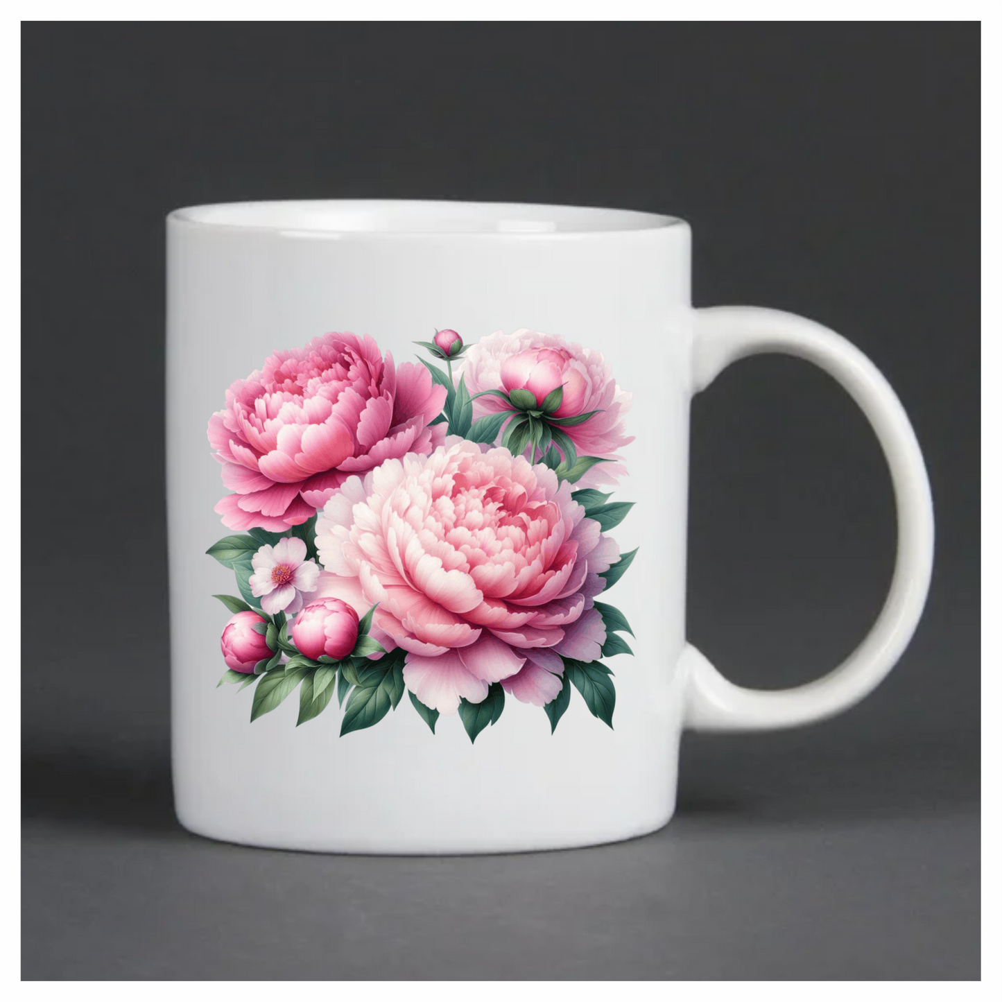 Pink Peony Flowers Green Leaves Vinyl Sticker Decal