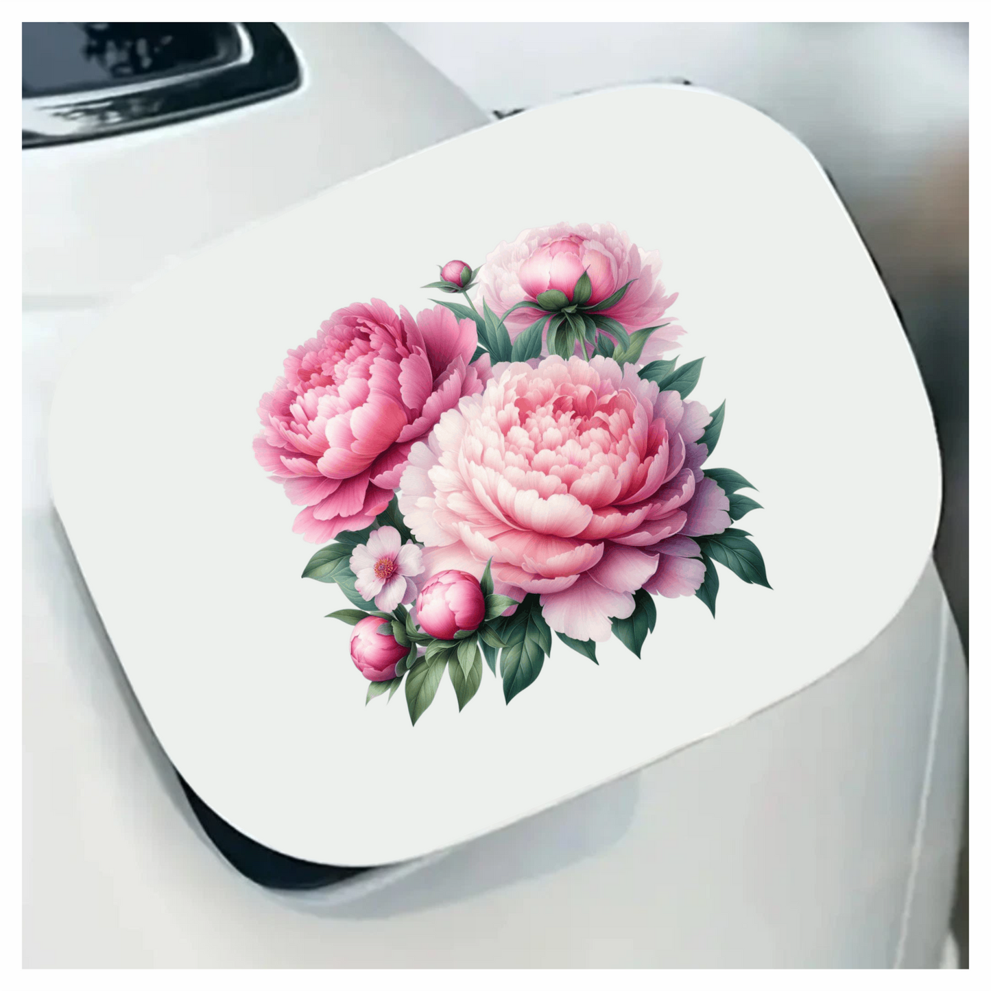 Pink Peony Flowers Green Leaves Vinyl Sticker Decal