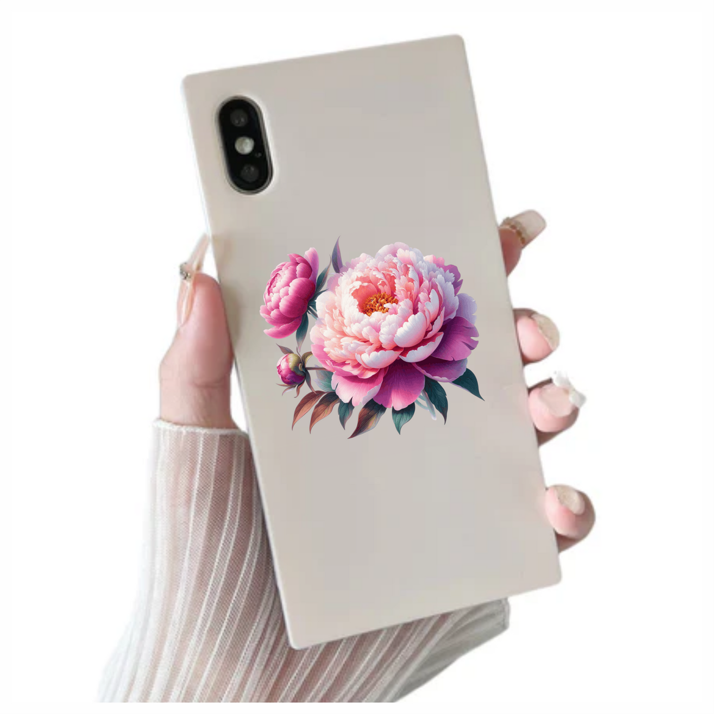 Pink Flower Bloom Green Leaves Vinyl Sticker Decal