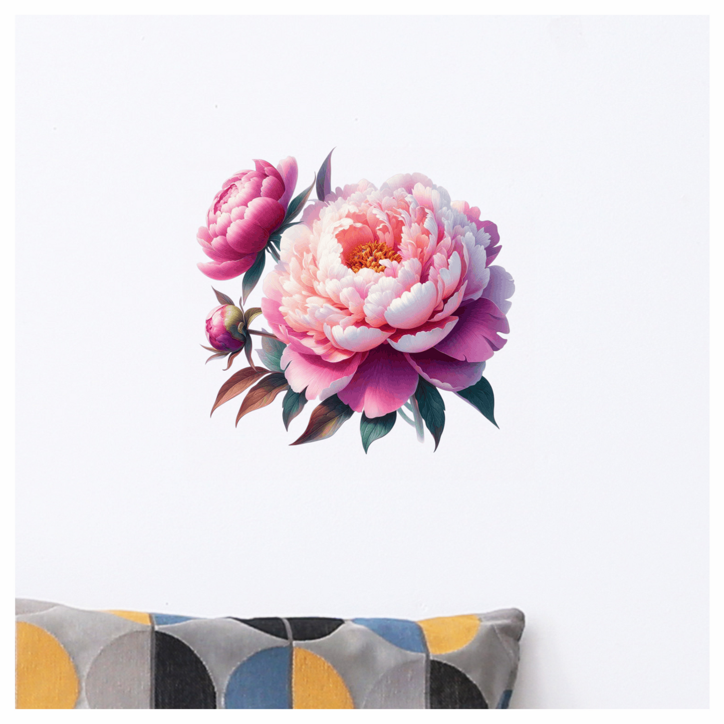 Pink Flower Bloom Green Leaves Vinyl Sticker Decal