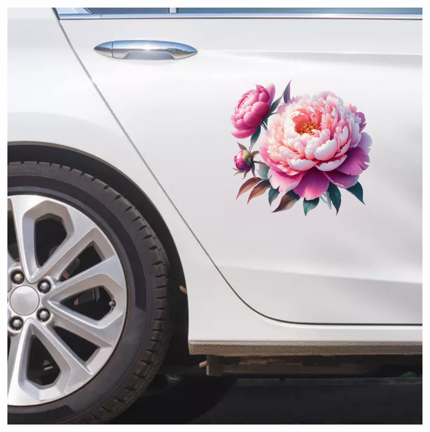 Pink Flower Bloom Green Leaves Vinyl Sticker Decal