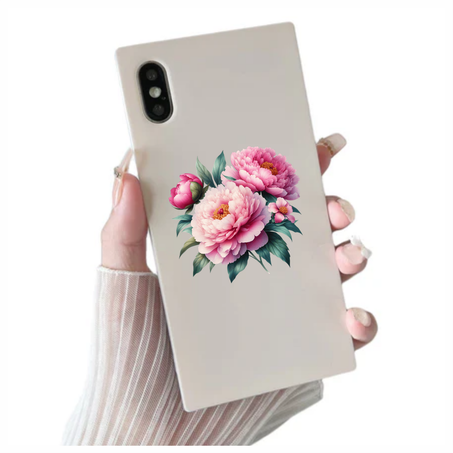 Pink Flowers Green Leaves Blooming Garden Vinyl Sticker Decal