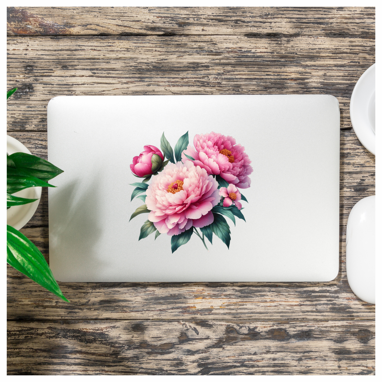 Pink Flowers Green Leaves Blooming Garden Vinyl Sticker Decal