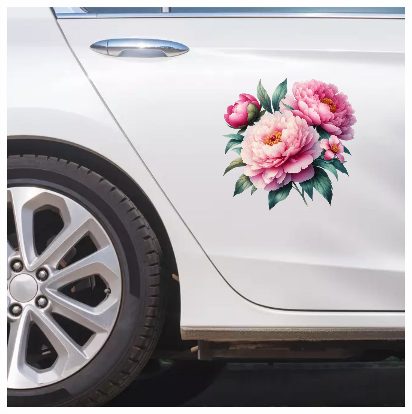Pink Flowers Green Leaves Blooming Garden Vinyl Sticker Decal