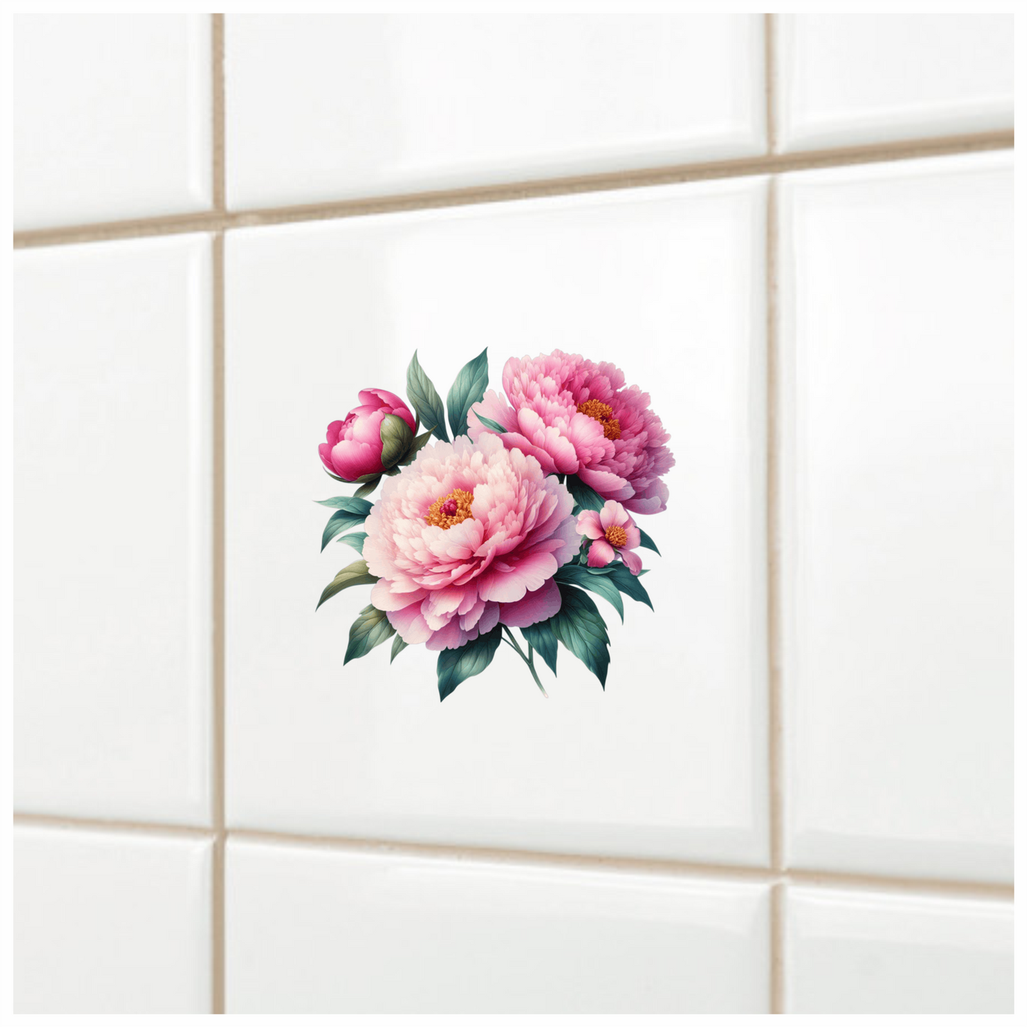 Pink Flowers Green Leaves Blooming Garden Vinyl Sticker Decal