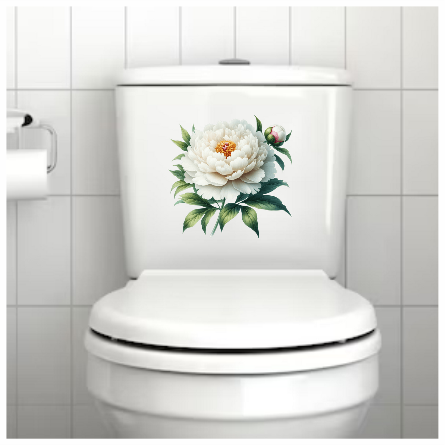 White Flower Green Leaves Blooming Bud Vinyl Sticker Decal