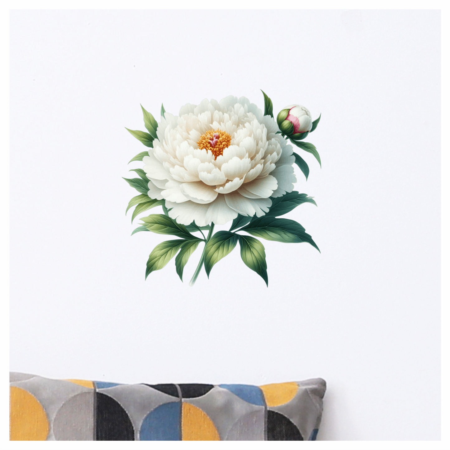 White Flower Green Leaves Blooming Bud Vinyl Sticker Decal