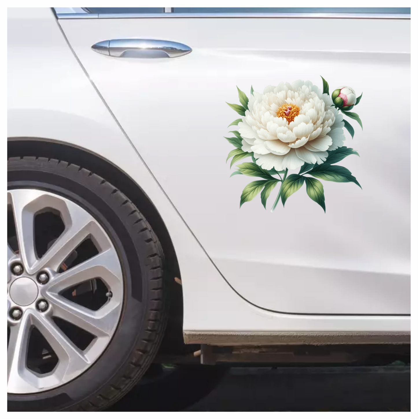 White Flower Green Leaves Blooming Bud Vinyl Sticker Decal