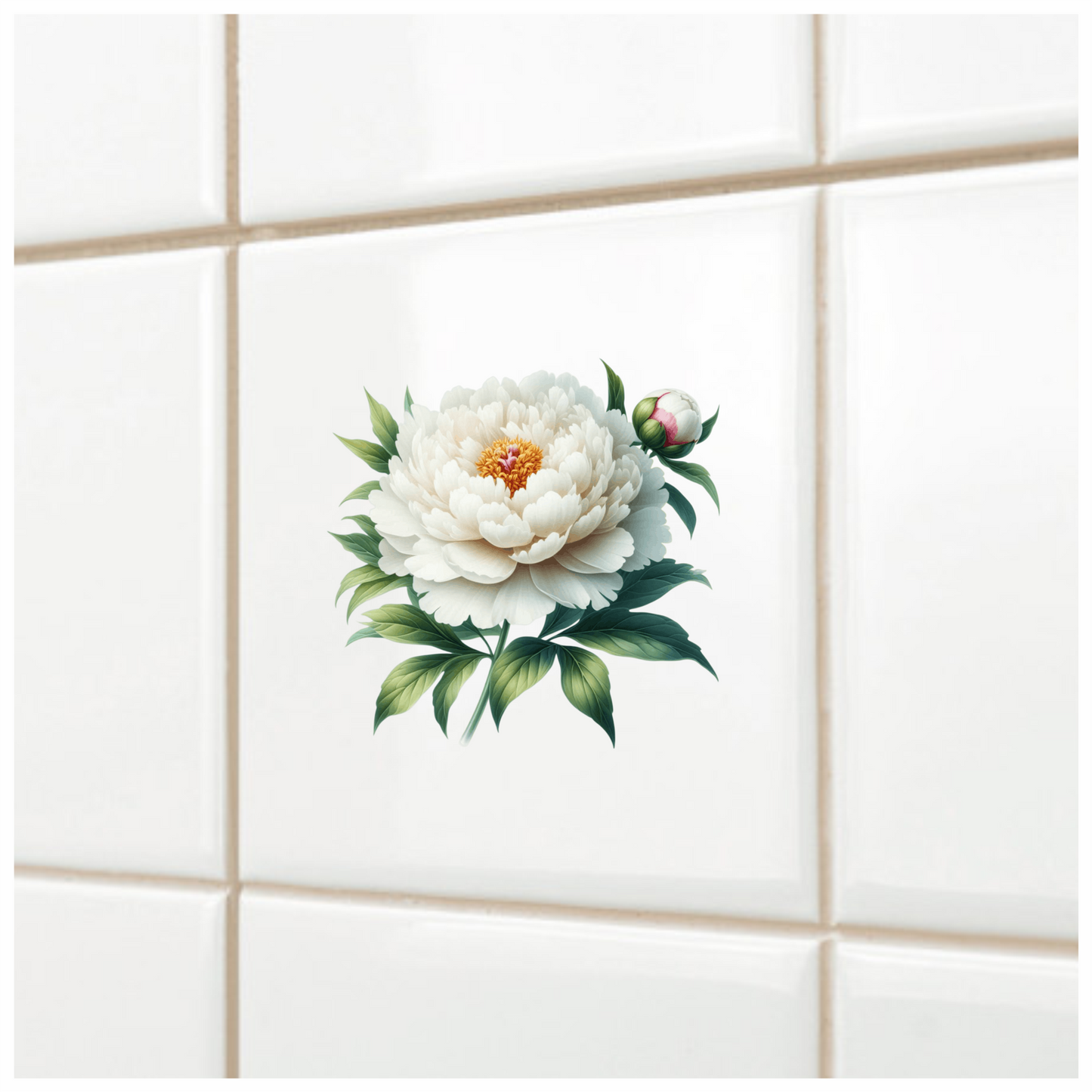 White Flower Green Leaves Blooming Bud Vinyl Sticker Decal