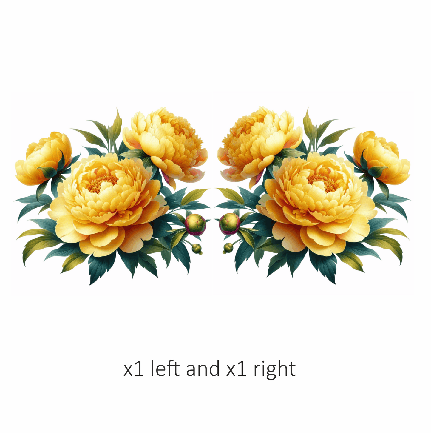 Yellow Peony Flowers Green Leaves Vinyl Sticker Decal