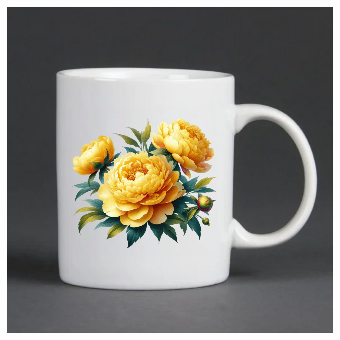 Yellow Peony Flowers Green Leaves Vinyl Sticker Decal