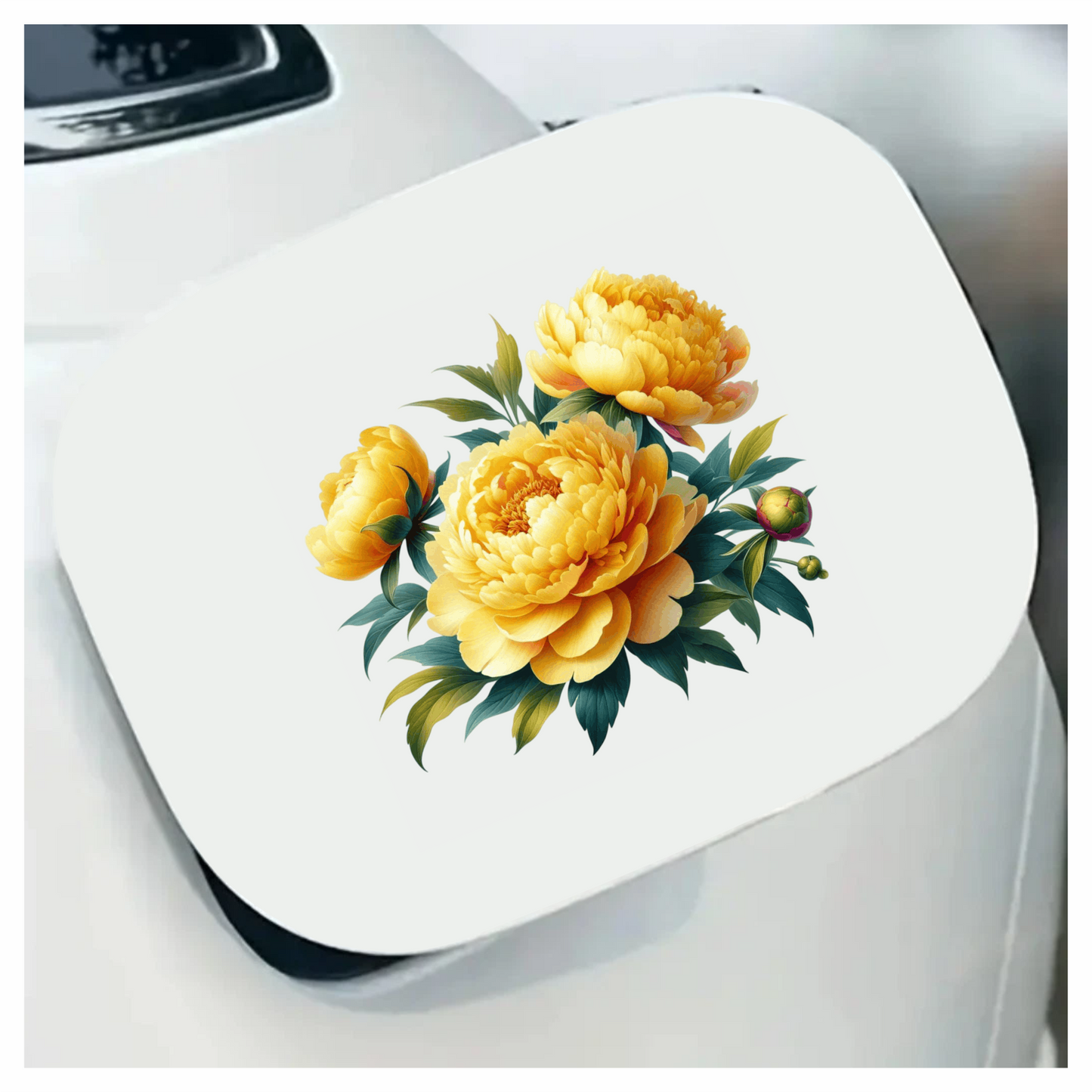 Yellow Peony Flowers Green Leaves Vinyl Sticker Decal