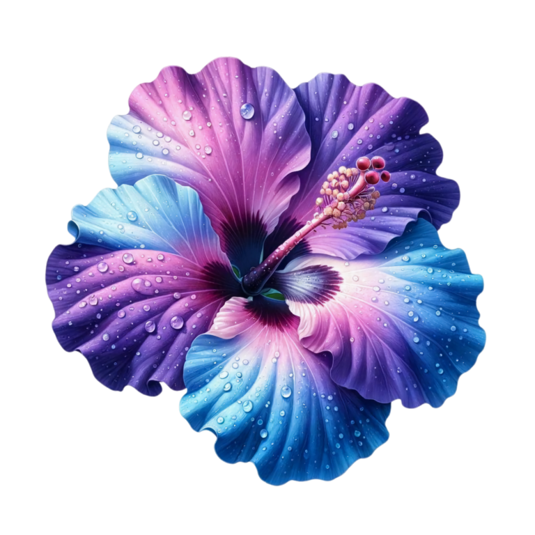 Purple Blue Hibiscus Flower With Water Vinyl Sticker Decal