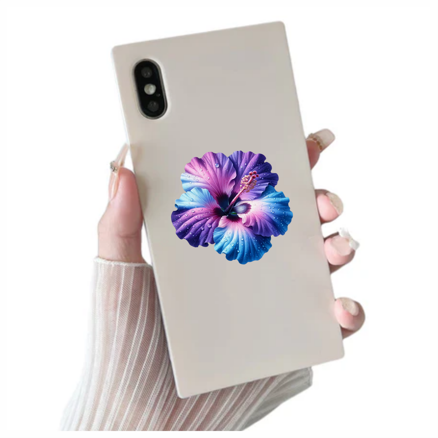 Purple Blue Hibiscus Flower With Water Vinyl Sticker Decal