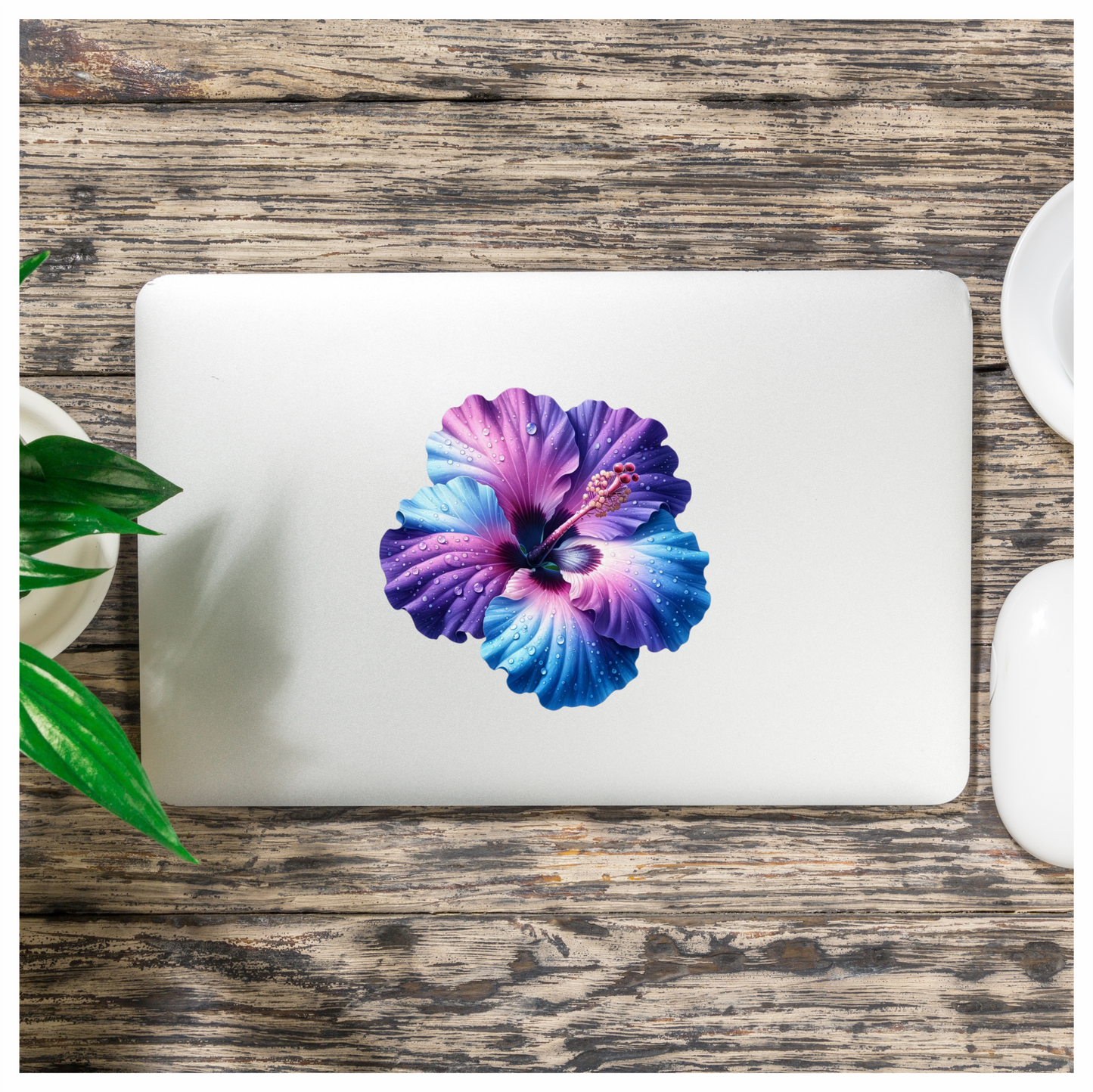 Purple Blue Hibiscus Flower With Water Vinyl Sticker Decal