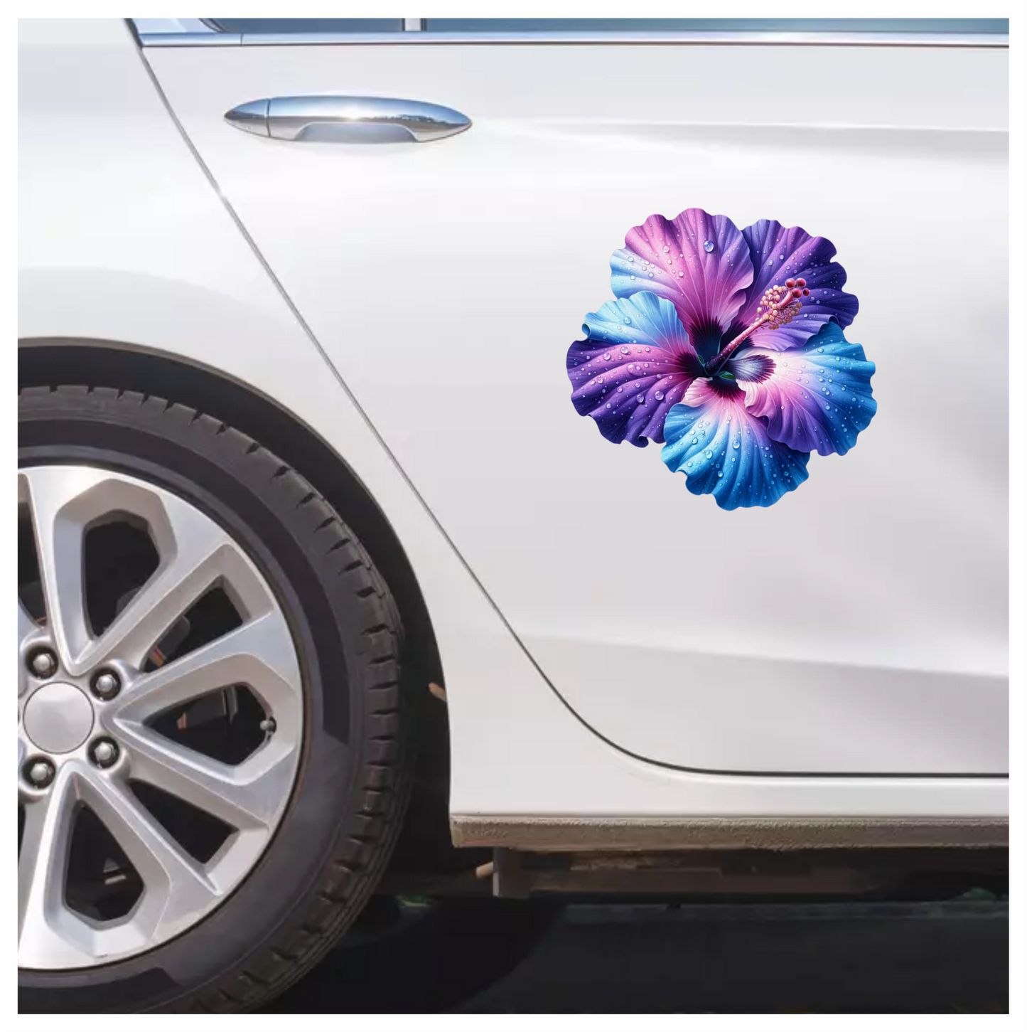Purple Blue Hibiscus Flower With Water Vinyl Sticker Decal