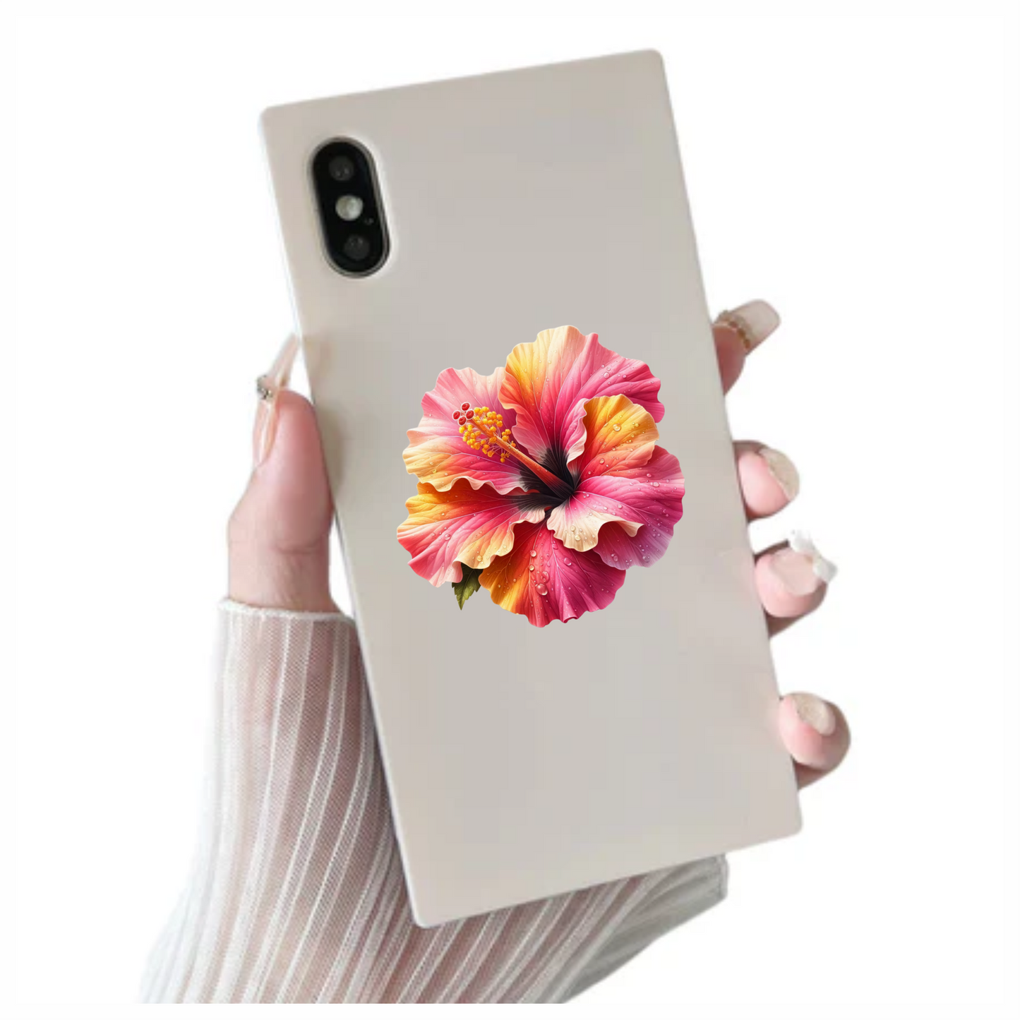 Pink Yellow Hibiscus Flower Water Vinyl Sticker Decal