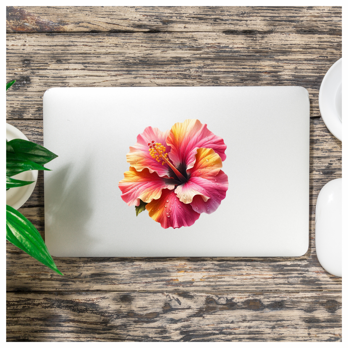 Pink Yellow Hibiscus Flower Water Vinyl Sticker Decal