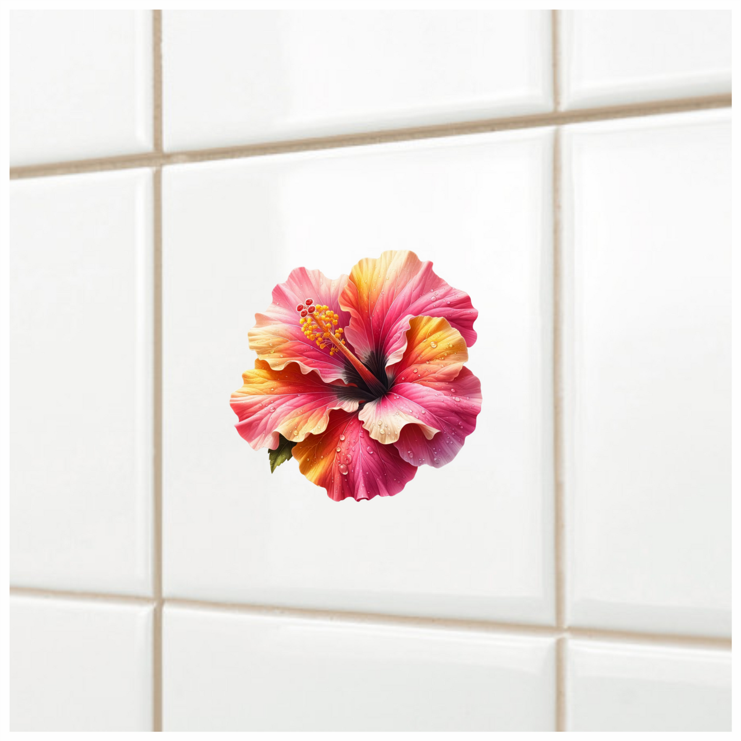 Pink Yellow Hibiscus Flower Water Vinyl Sticker Decal