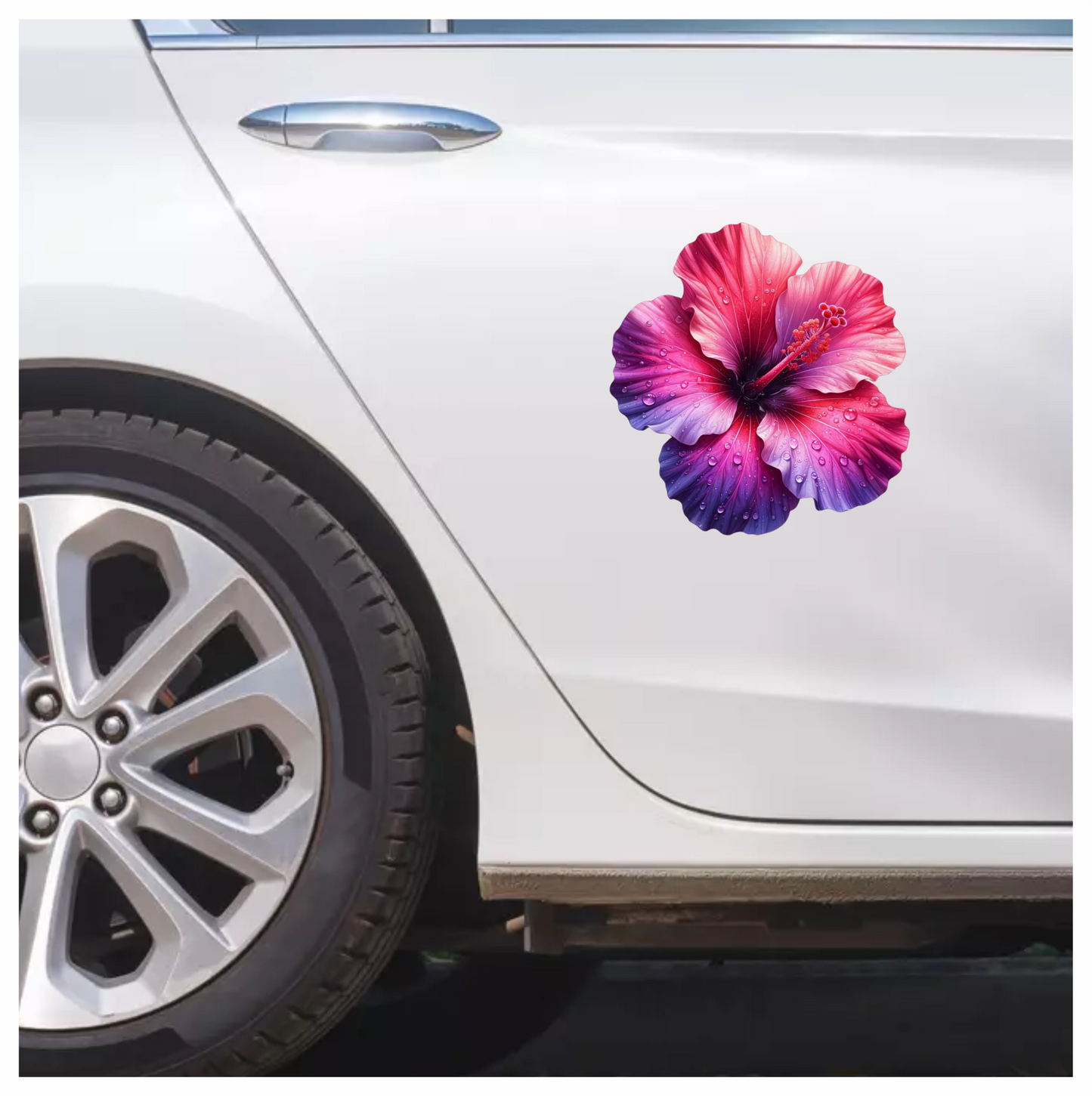 Pink Hibiscus Flower With Water Vinyl Sticker Decal