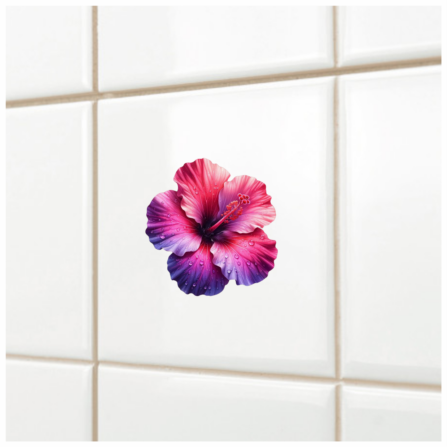 Pink Hibiscus Flower With Water Vinyl Sticker Decal