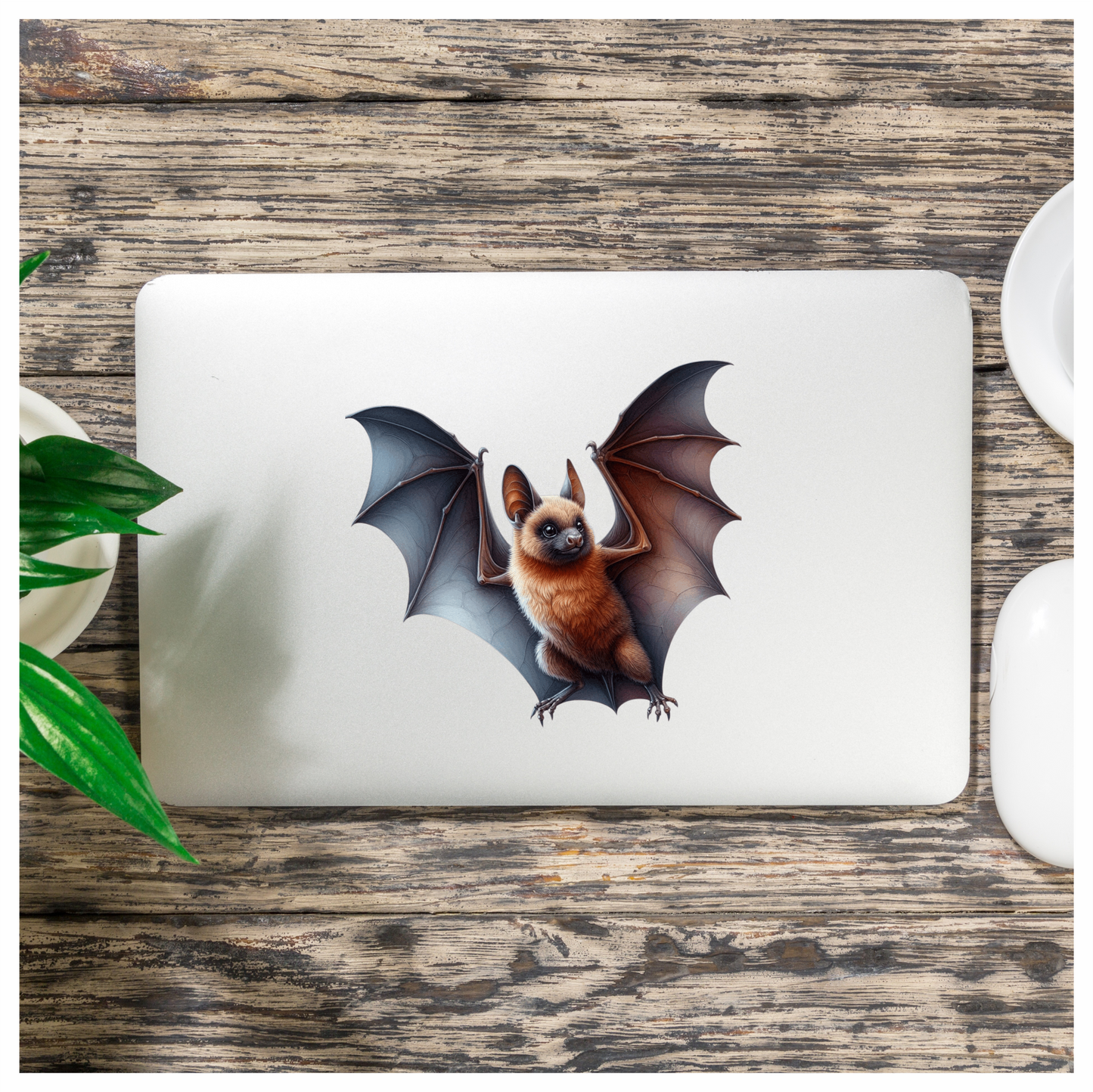 Brown Bat Open Wings Flying Vinyl Sticker Decal