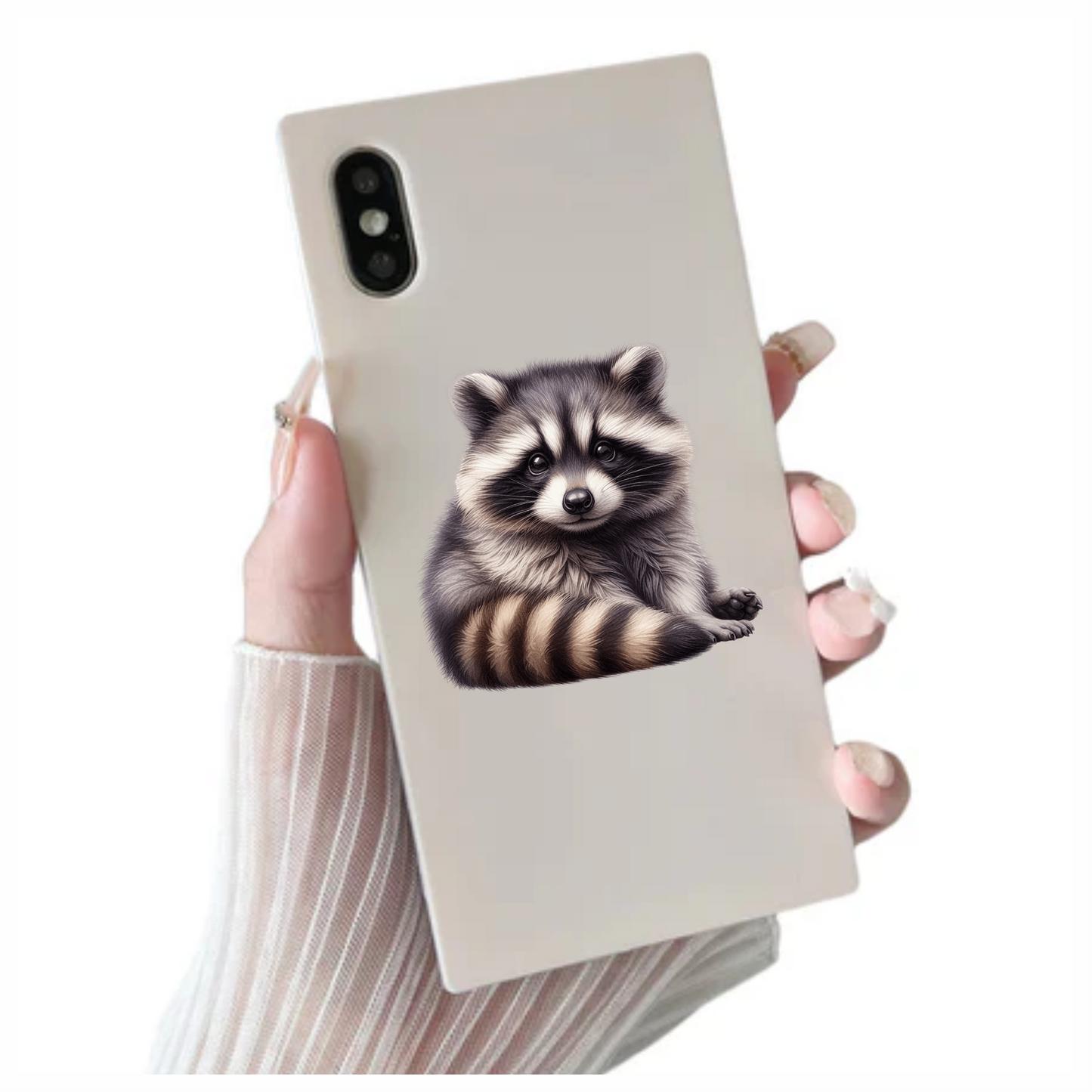 Gray Baby Raccoon Sitting Cute Vinyl Sticker Decal