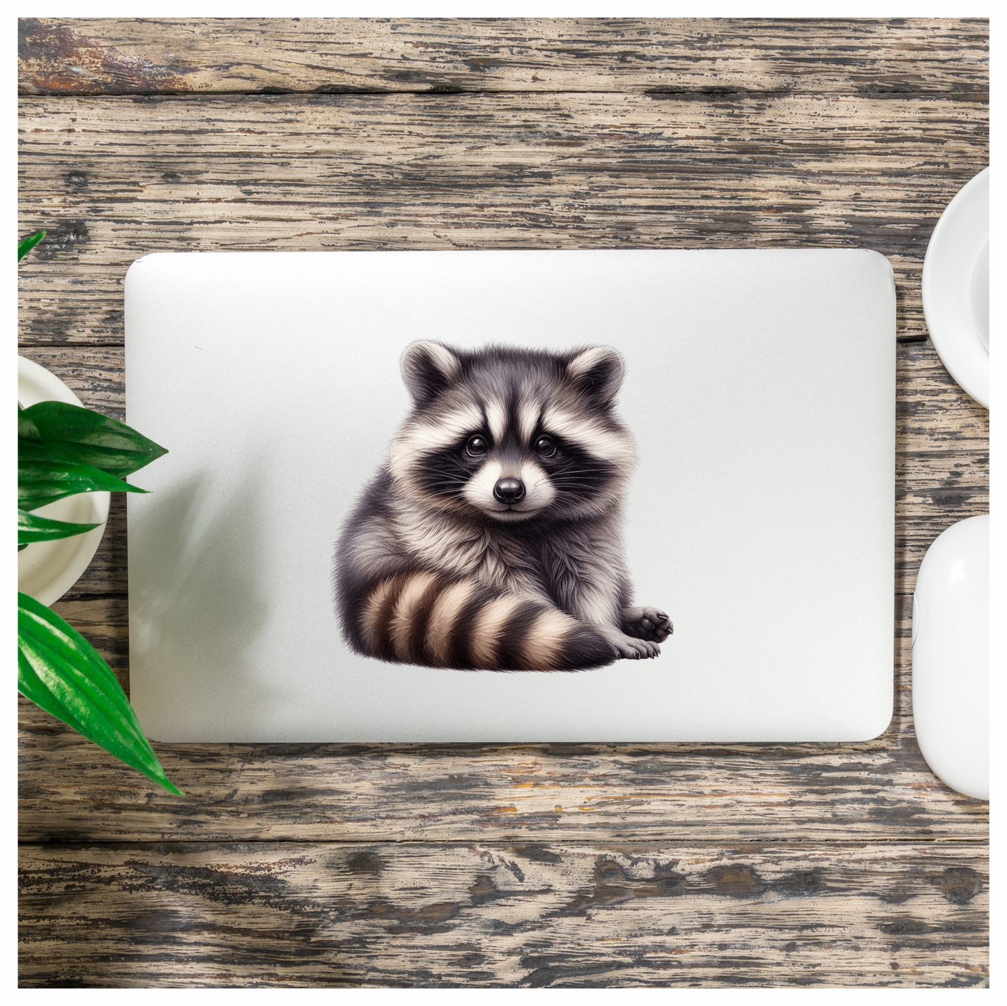 Gray Baby Raccoon Sitting Cute Vinyl Sticker Decal