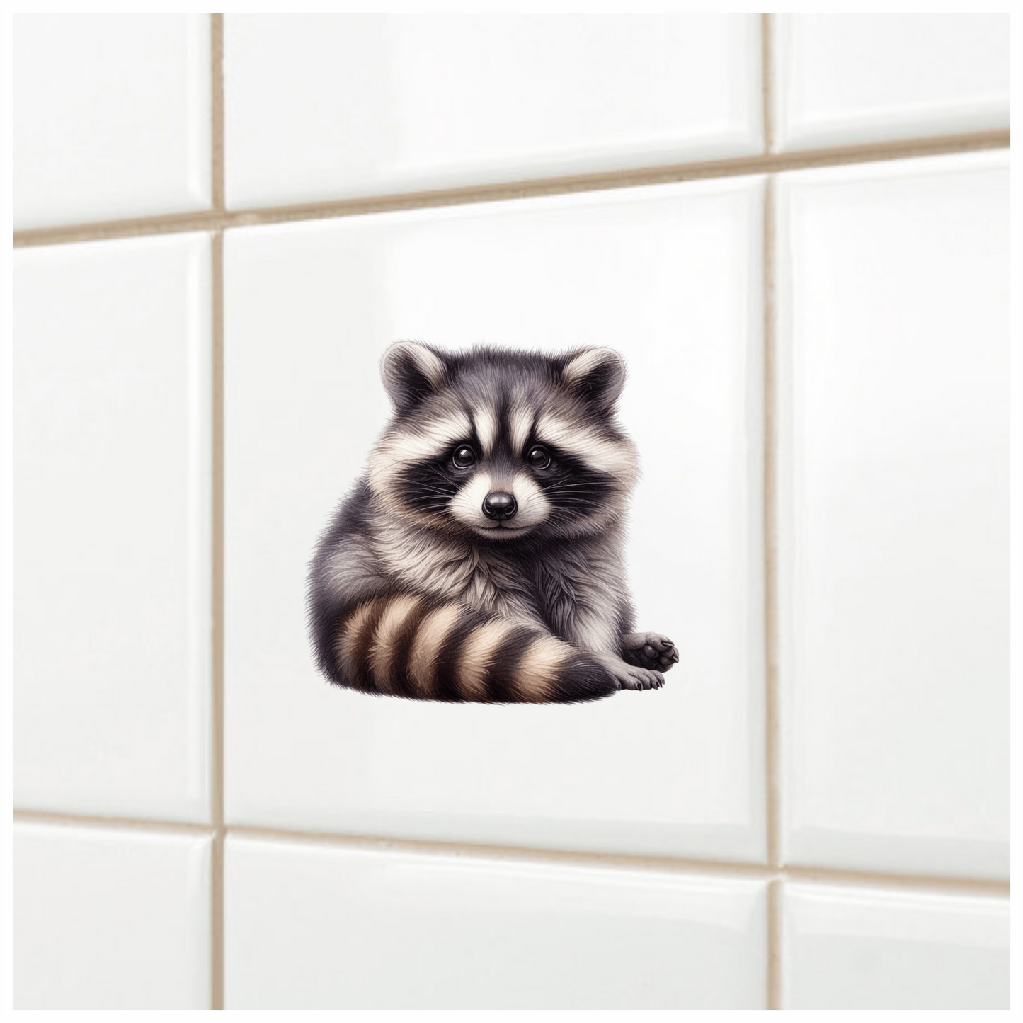 Gray Baby Raccoon Sitting Cute Vinyl Sticker Decal