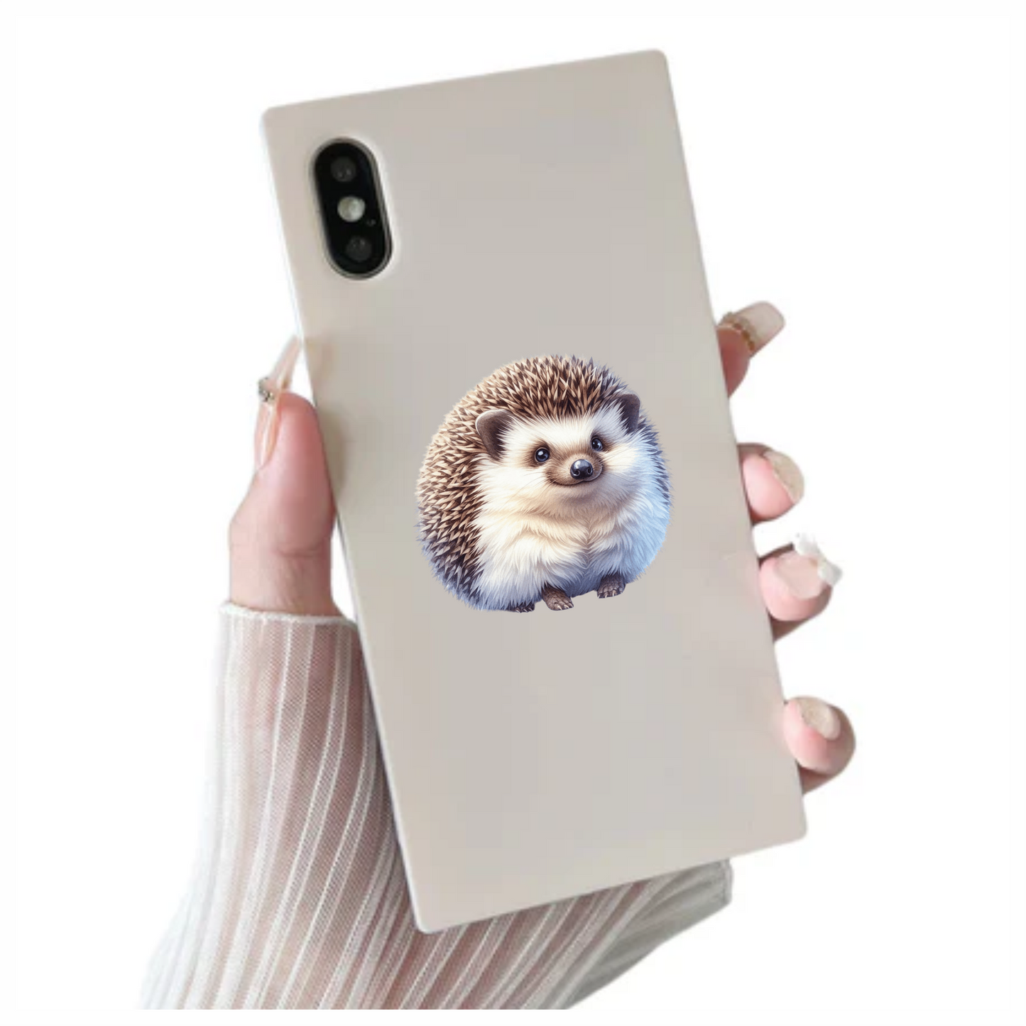 Brown White Cute Hedgehog Animal Vinyl Sticker Decal