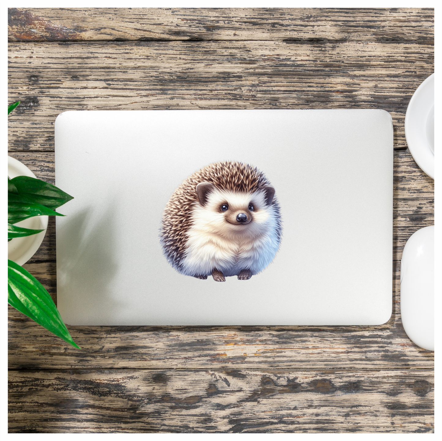 Brown White Cute Hedgehog Animal Vinyl Sticker Decal