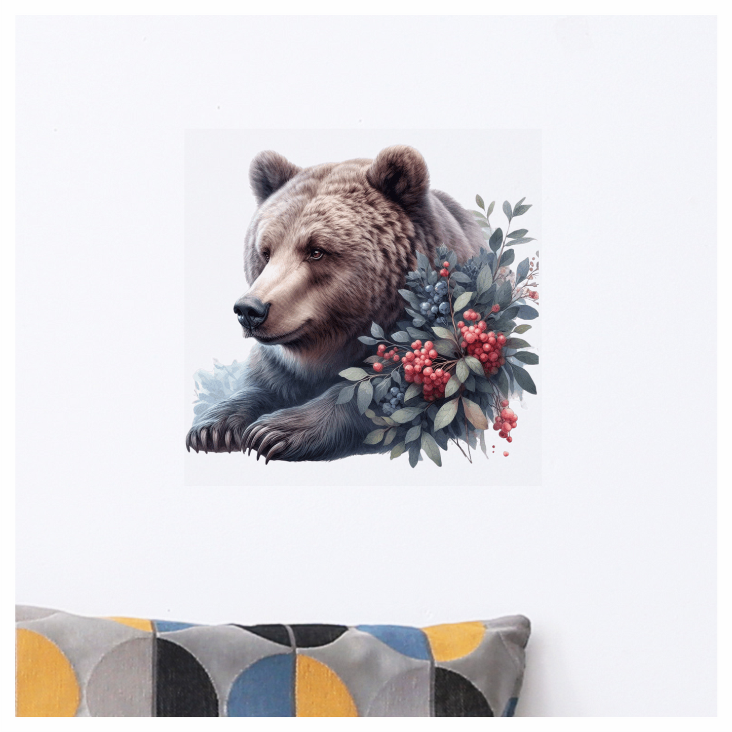 Brown Bear Forest Berries Vinyl Sticker Decal