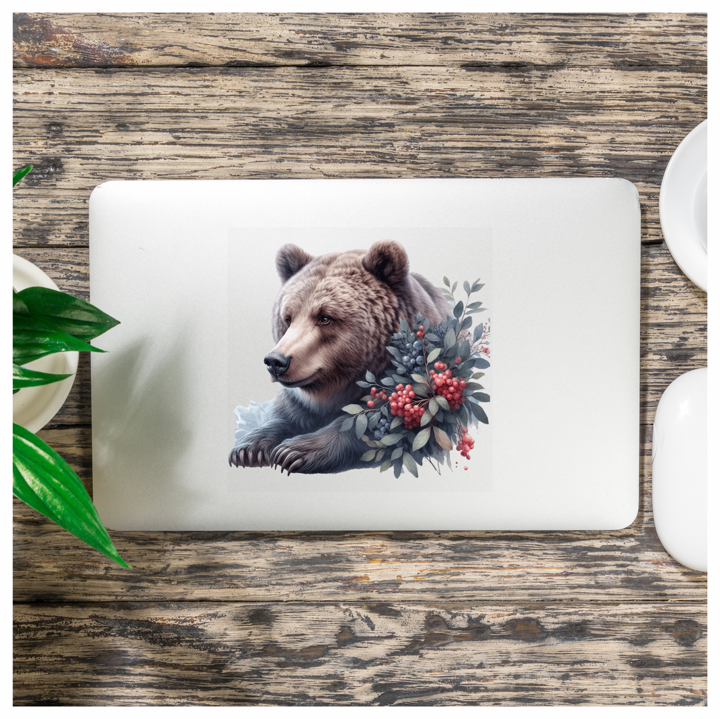 Brown Bear Forest Berries Vinyl Sticker Decal