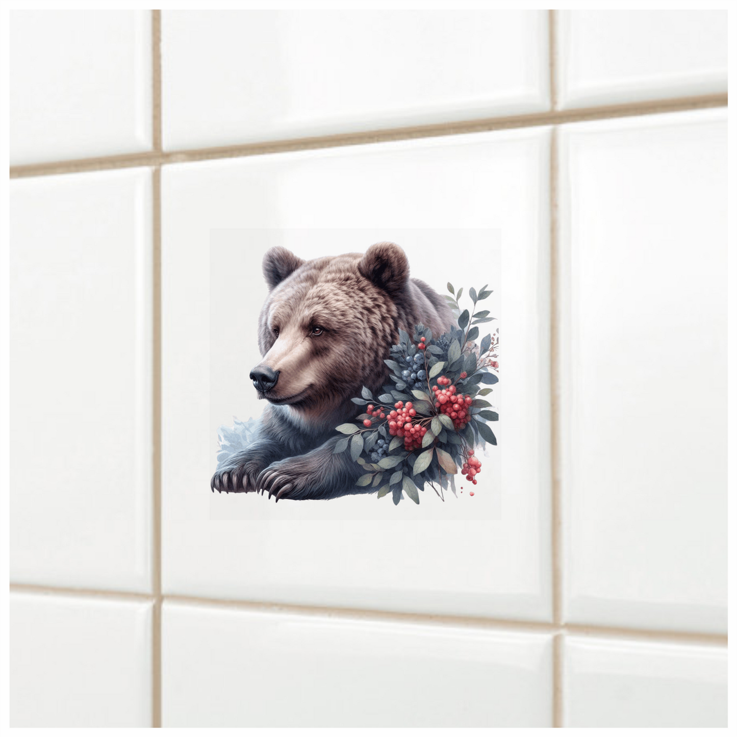 Brown Bear Forest Berries Vinyl Sticker Decal