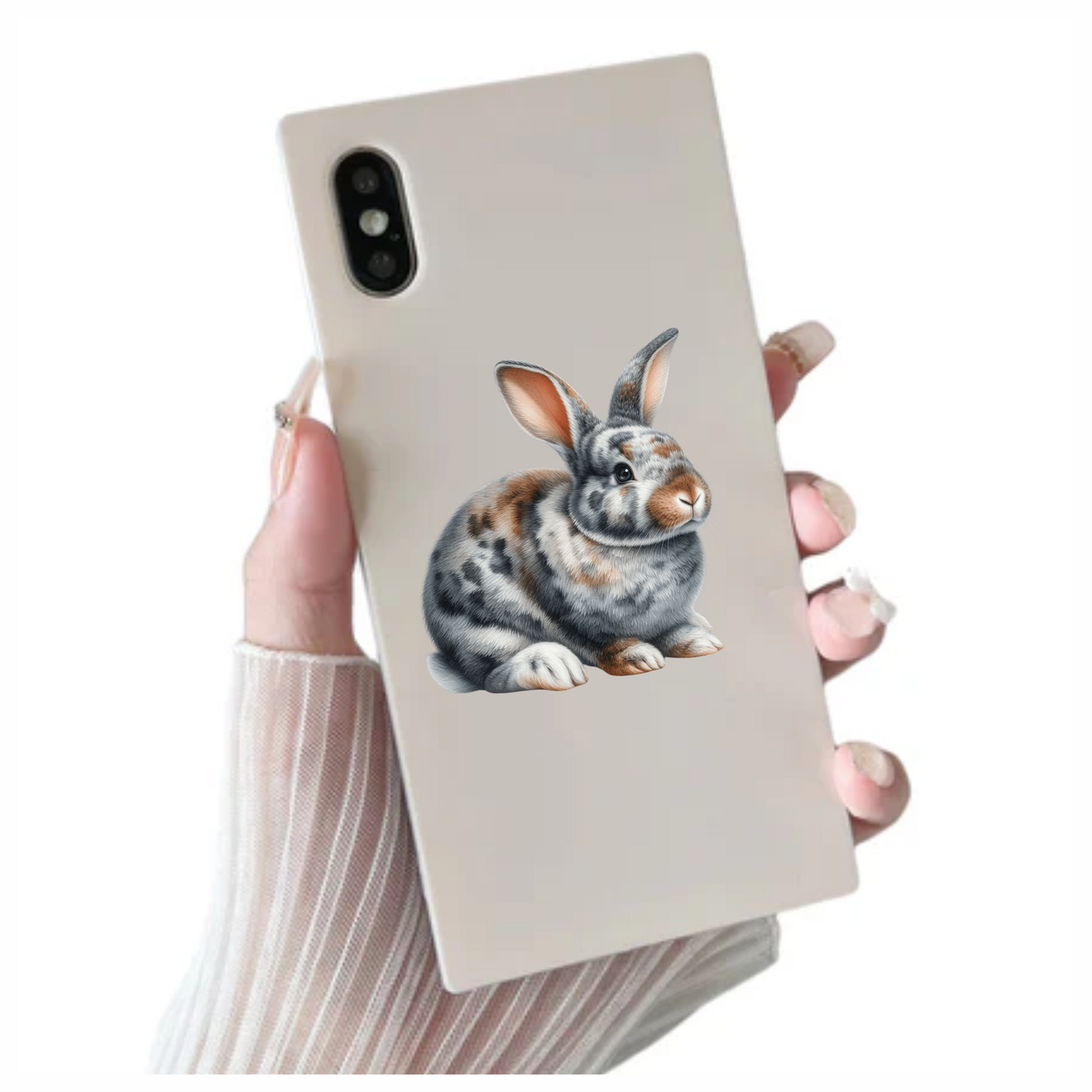 Grey White Brown Spotted Rabbit Vinyl Sticker Decal