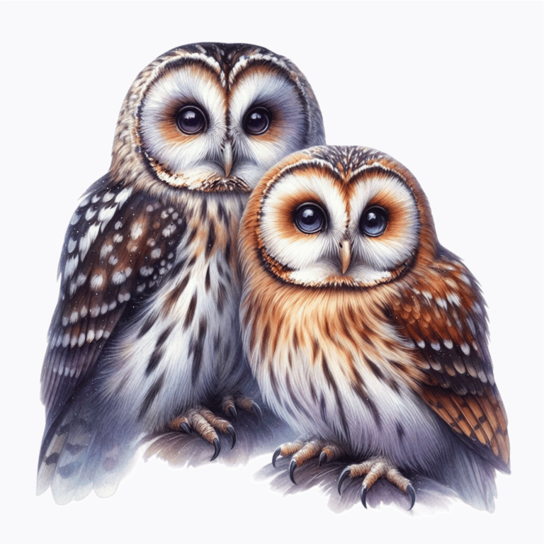Brown Owl White Owl Together Pair Vinyl Sticker Decal