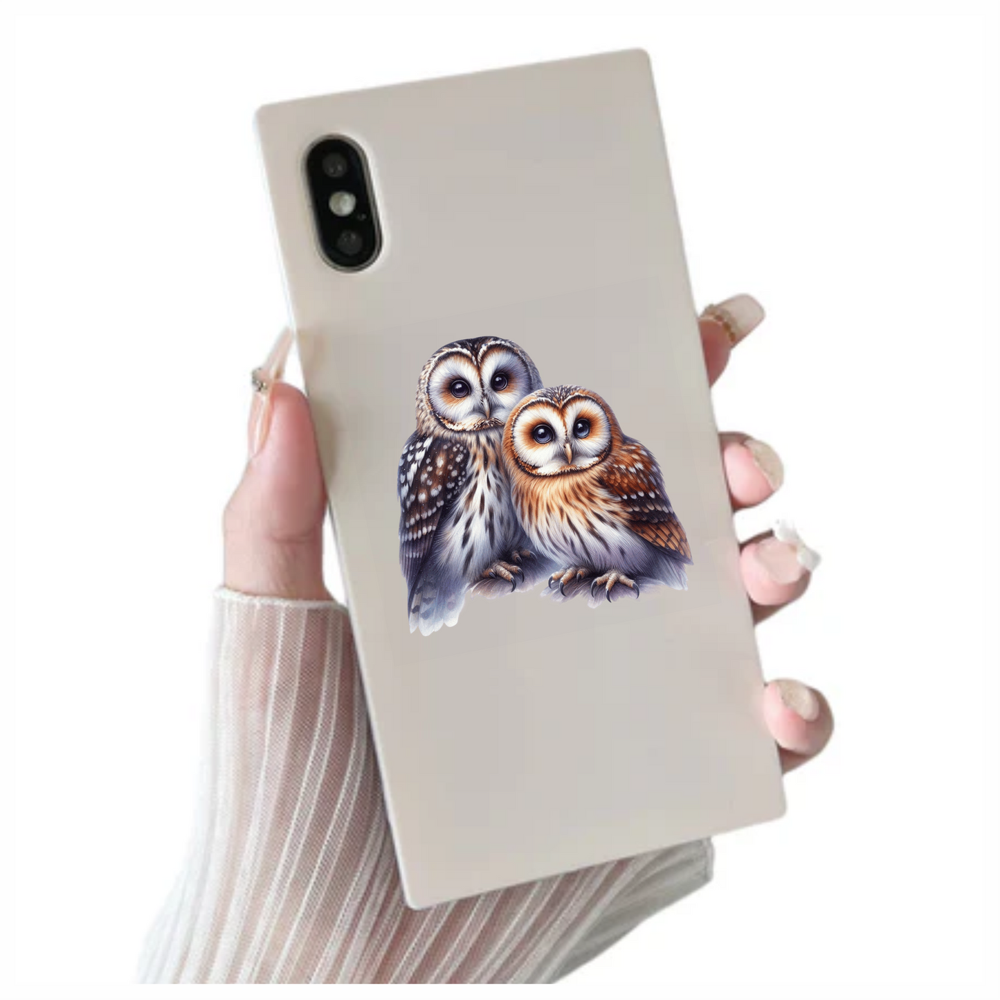 Brown Owl White Owl Together Pair Vinyl Sticker Decal
