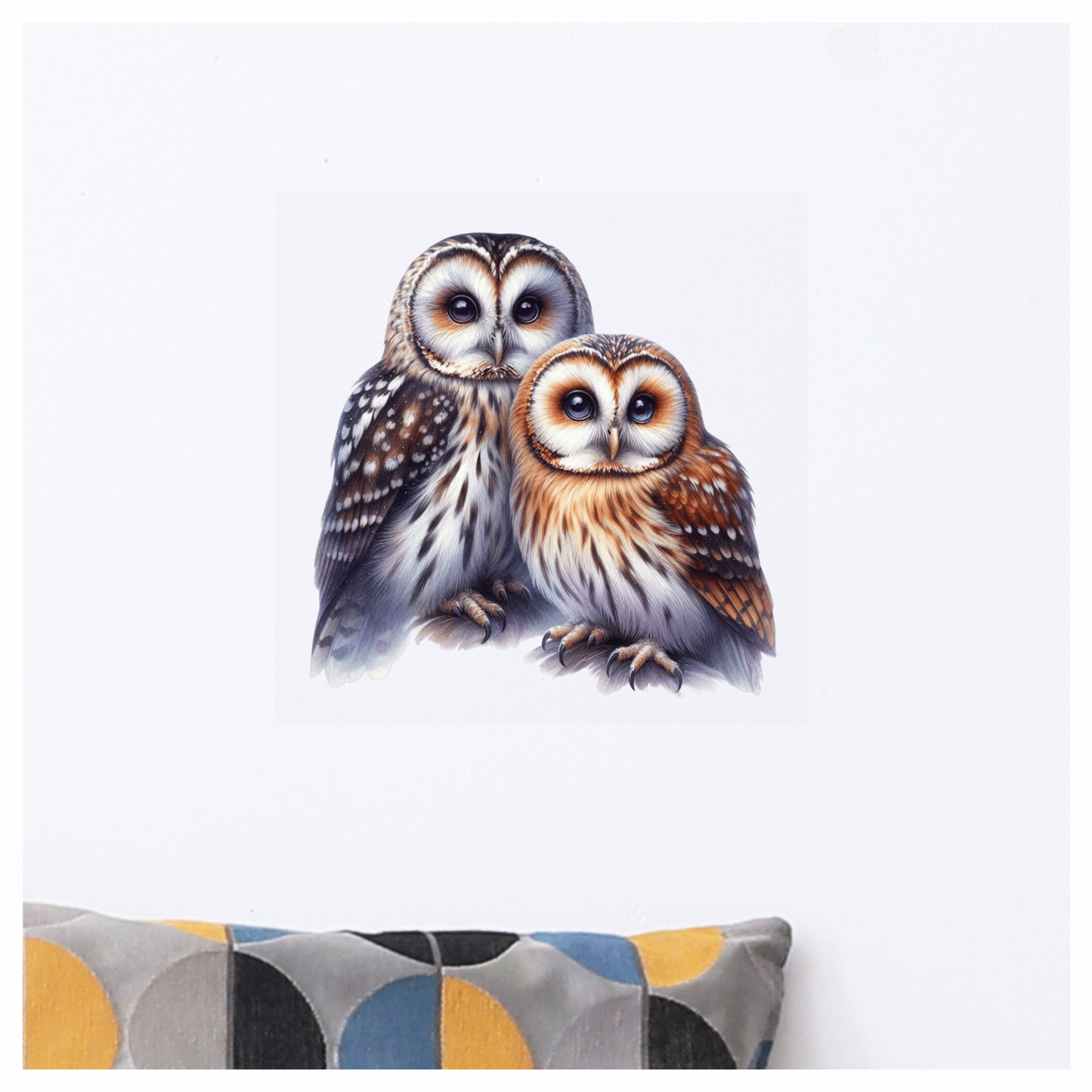 Brown Owl White Owl Together Pair Vinyl Sticker Decal
