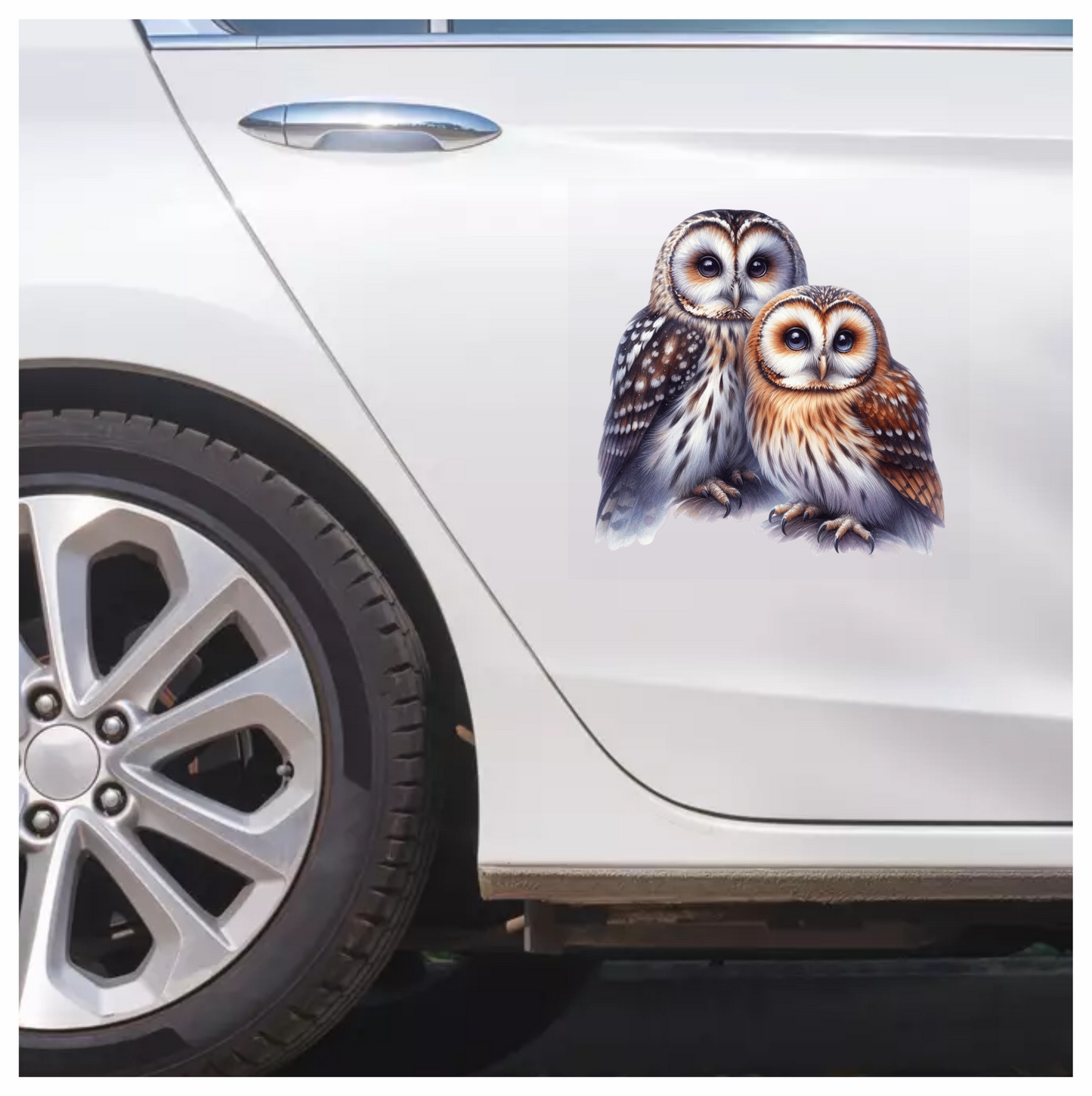 Brown Owl White Owl Together Pair Vinyl Sticker Decal