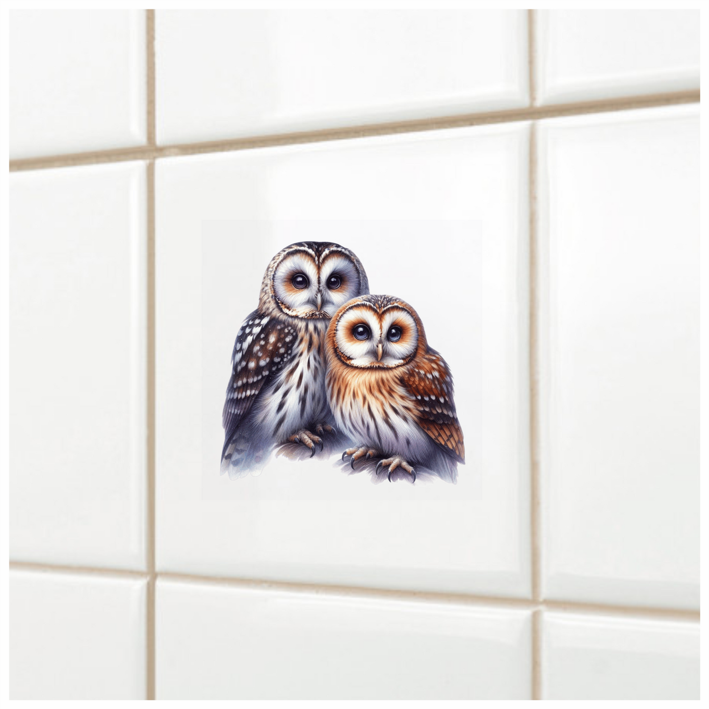 Brown Owl White Owl Together Pair Vinyl Sticker Decal