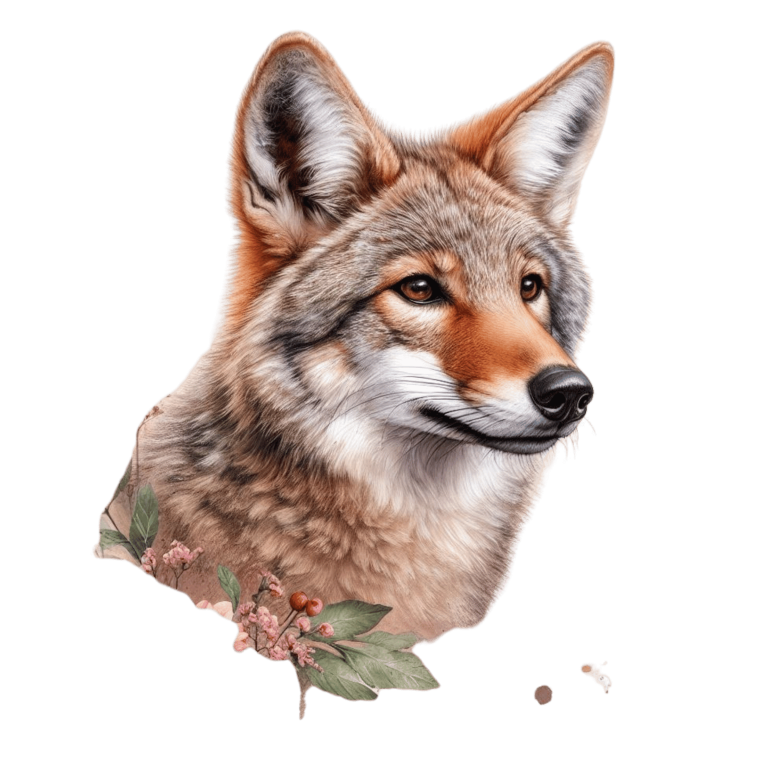 Brown Coyote Realistic Head Floral Vinyl Sticker Decal