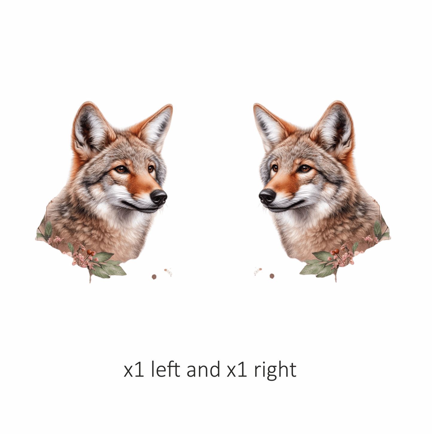 Brown Coyote Realistic Head Floral Vinyl Sticker Decal