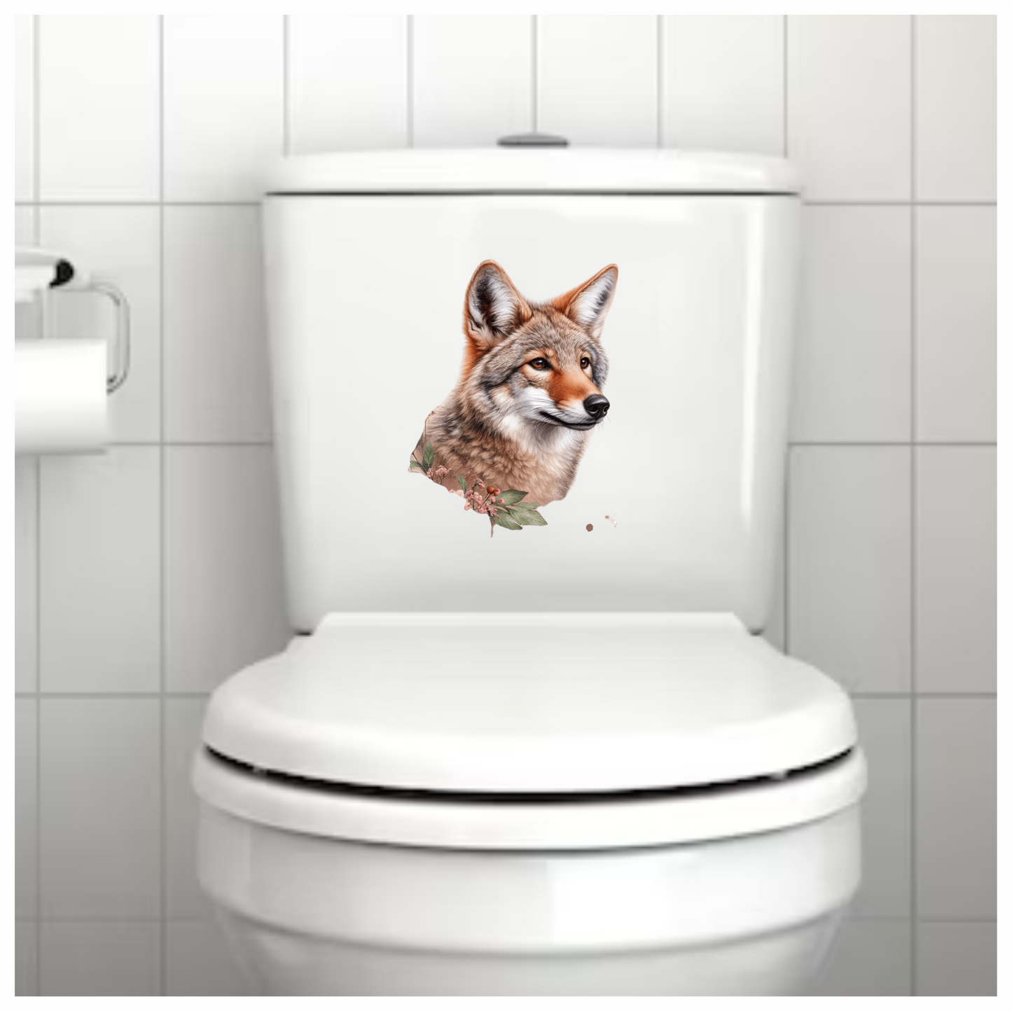 Brown Coyote Realistic Head Floral Vinyl Sticker Decal