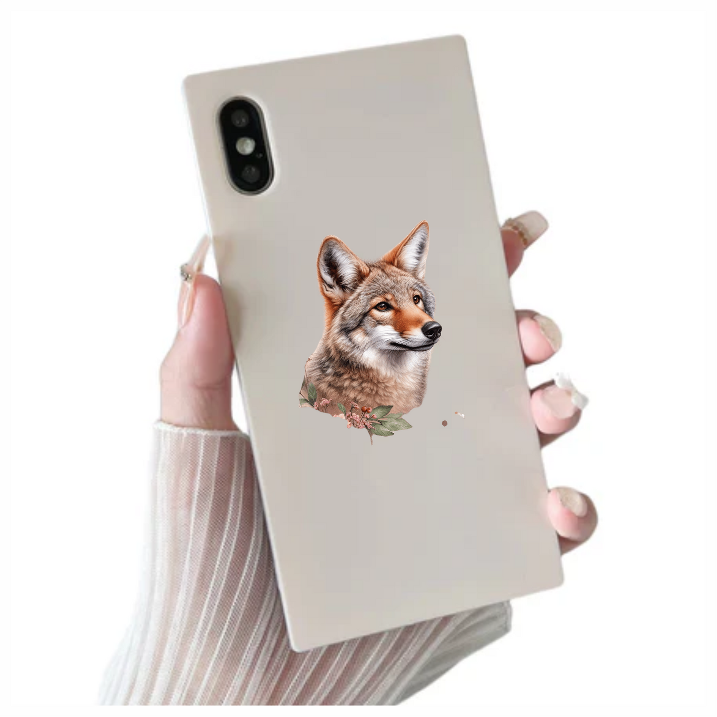 Brown Coyote Realistic Head Floral Vinyl Sticker Decal