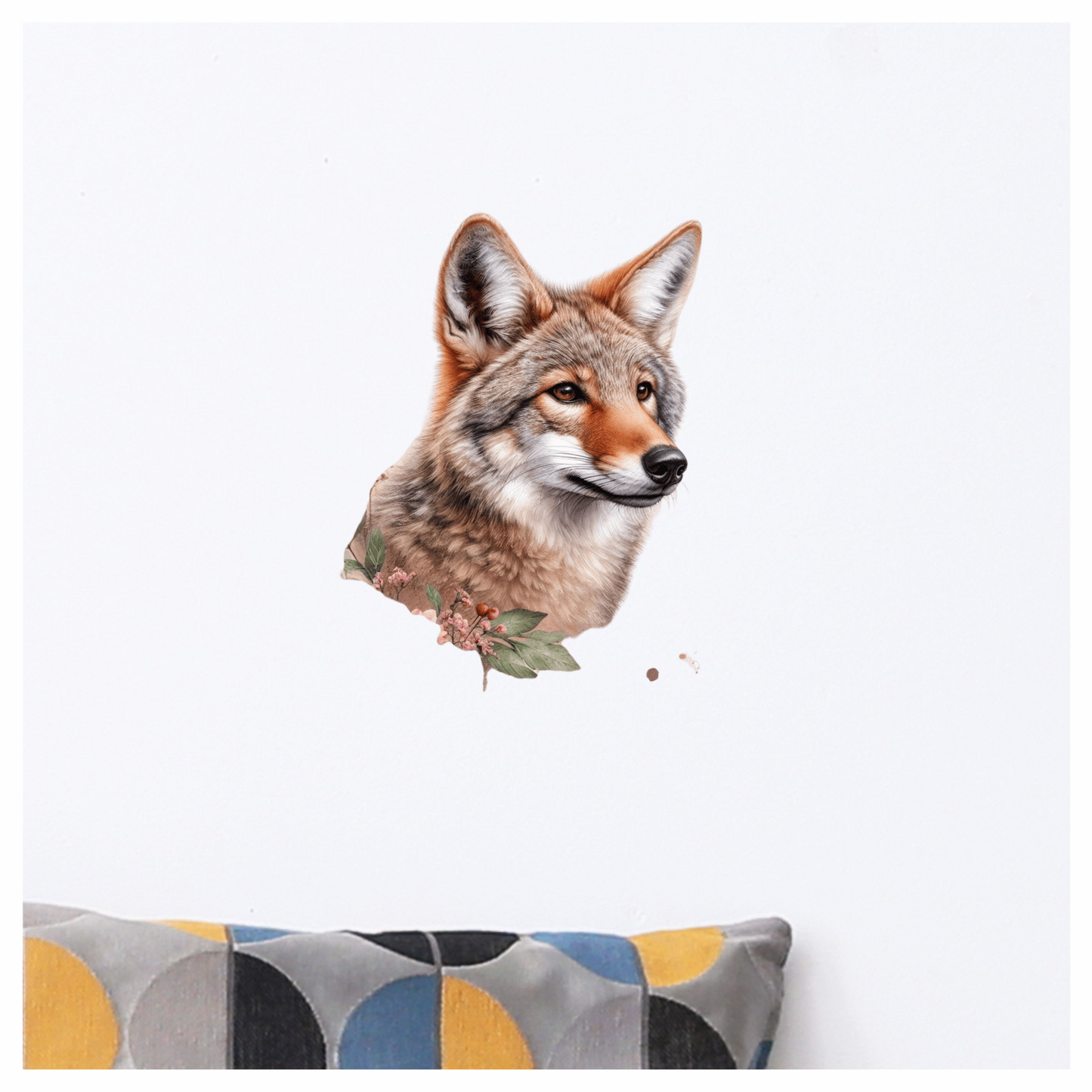 Brown Coyote Realistic Head Floral Vinyl Sticker Decal