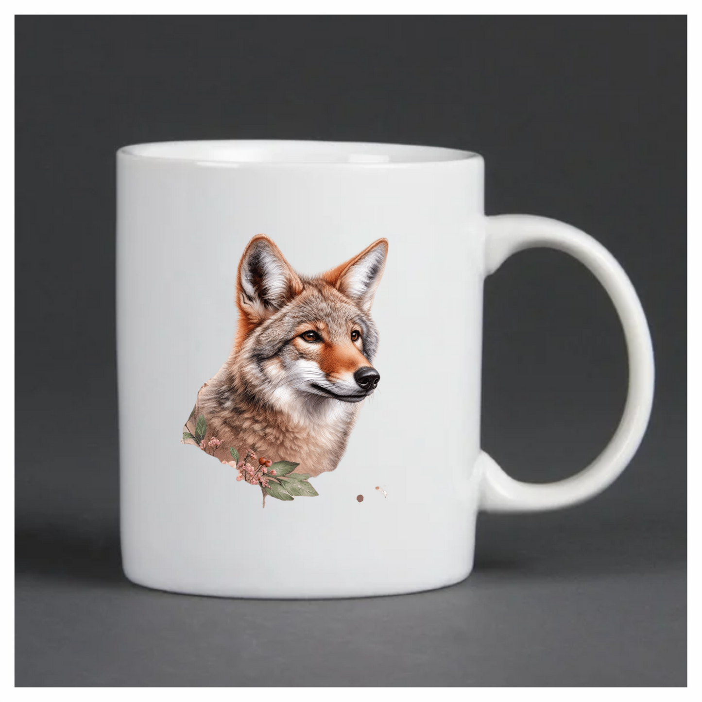 Brown Coyote Realistic Head Floral Vinyl Sticker Decal