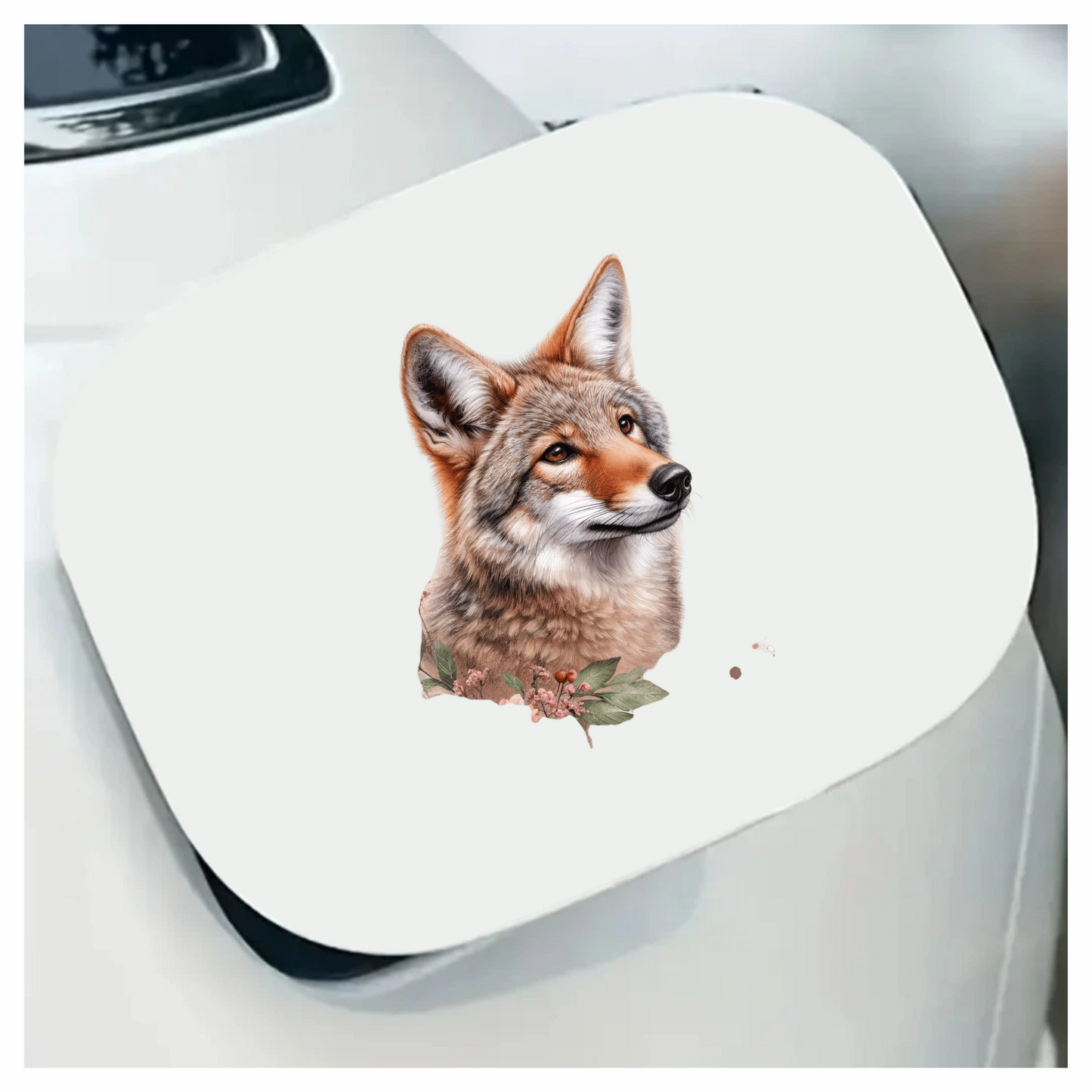 Brown Coyote Realistic Head Floral Vinyl Sticker Decal